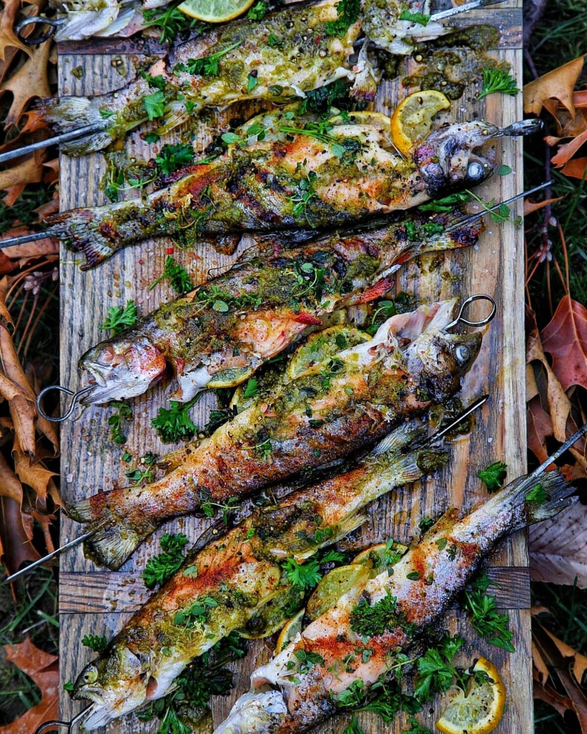 Transport your taste buds to the wilds of beautiful and breathtaking, Northern Michigan with Live Fire Republic's grilled brown trout with roasted pine nut pesto!