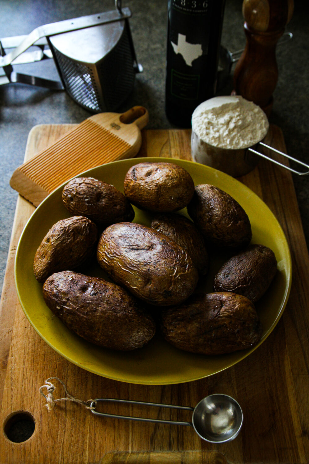 All the ingredients needed for the most amazing homemade smoked potato gnocchi