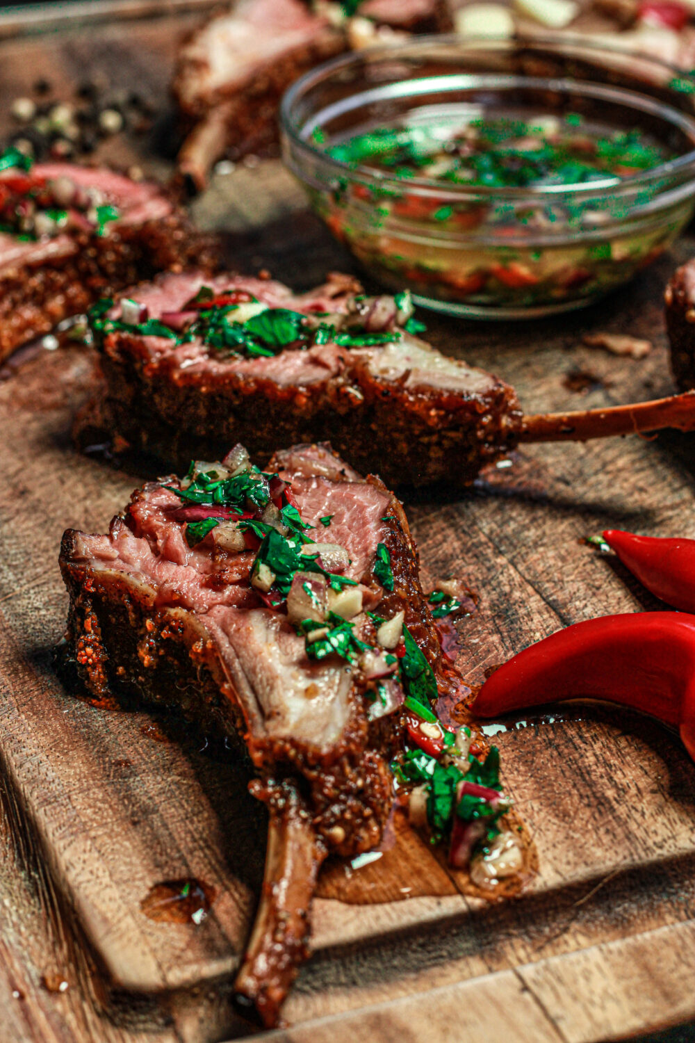 rotisserie rack of lamb with chimichurri